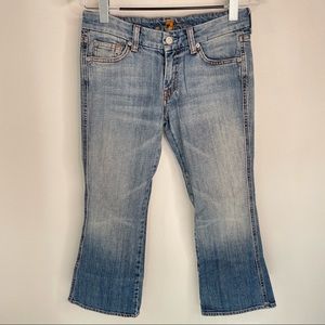 7 For All Mankind Cropped Bootcut Jeans Women's 27 Pink Embroidered Pockets Y2K